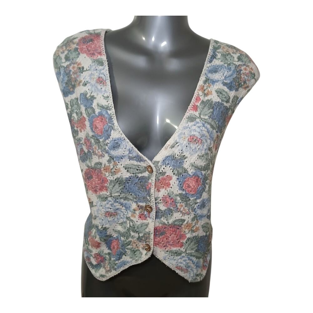 Vtg Objects d’Art Sweater Vest Floral Tapestry‎ Knit M Grannycore Cottagecore